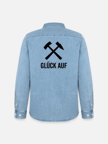 Glück Auf Bergmannszeichen Schlägel Eisen Pott Aue - Männer Jeanshemd Organic von Stanley/Stella - verwaschenes Hellblau