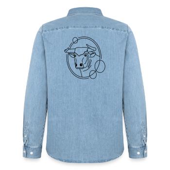 Bull in Geometric Shape - Line Art Design - Men’s Organic Denim Shirt by Stanley/Stella - light wash - Back - AI Model Male 185 light (185cm)