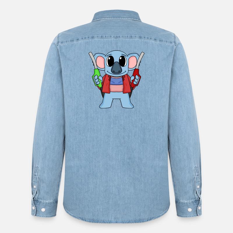Tankwart Koala Tankstelle - Männer Jeanshemd Organic von Stanley/Stella - verwaschenes Hellblau
