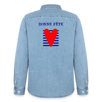 MAMIE. GRAND-MERE. FÊTE DES MÈRES. BONNE FÊTE MAMI - Chemise en denim homme bio Stanley/Stella - bleu clair délavé - Dos - AI Model Male 185 light (185cm)