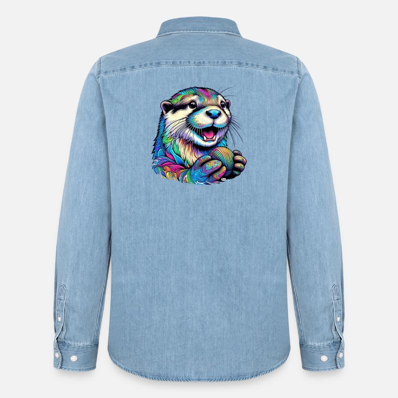 Fischotter mit Panzer - Männer Jeanshemd Organic von Stanley/Stella - verwaschenes Hellblau