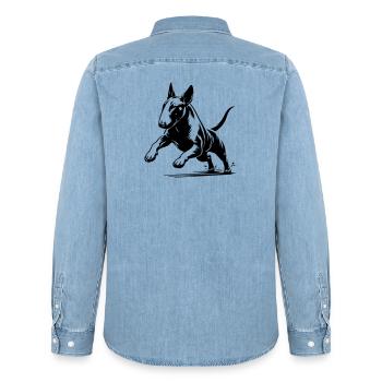 Bull terrier - Men’s Organic Denim Shirt by Stanley/Stella - light wash - Back - AI Model Male 185 light (185cm)