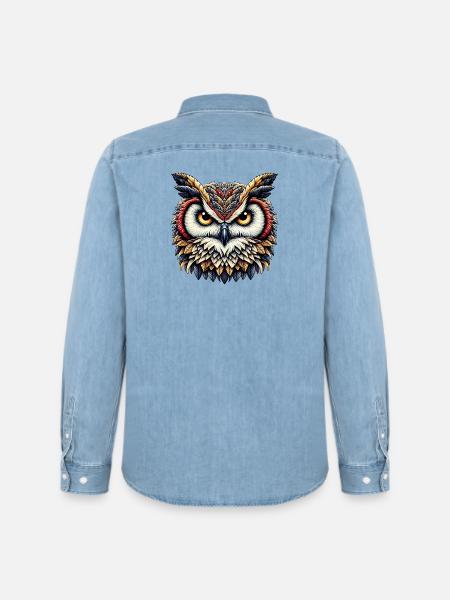 Eule - Männer Jeanshemd Organic von Stanley/Stella - verwaschenes Hellblau