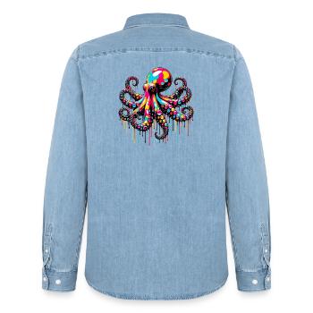 Krake - Männer Jeanshemd Organic von Stanley/Stella - verwaschenes Hellblau - Hinten - AI Model Male 185 light (185cm)