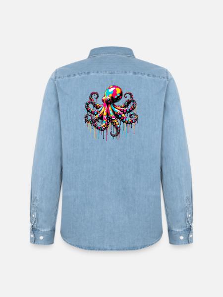 Octopus - Men’s Organic Denim Shirt by Stanley/Stella - light wash