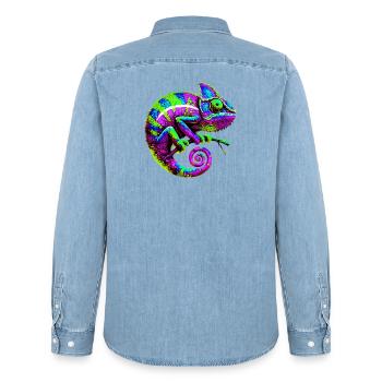 Chameleon - Men’s Organic Denim Shirt by Stanley/Stella - light wash - Back - AI Model Male 185 light (185cm)