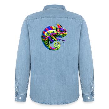 Chamäleon - Männer Jeanshemd Organic von Stanley/Stella - verwaschenes Hellblau - Hinten - AI Model Male 185 light (185cm)