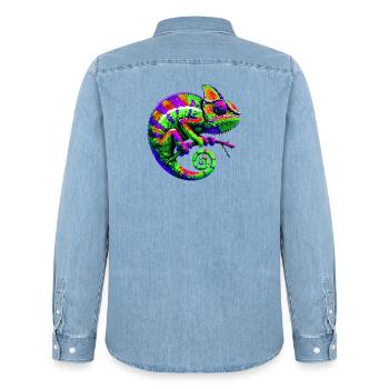 Chameleon - Men’s Organic Denim Shirt by Stanley/Stella - light wash - Back - AI Model Male 185 light (185cm)