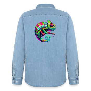 Chamäleon - Männer Jeanshemd Organic von Stanley/Stella - verwaschenes Hellblau - Hinten - AI Model Male 185 light (185cm)