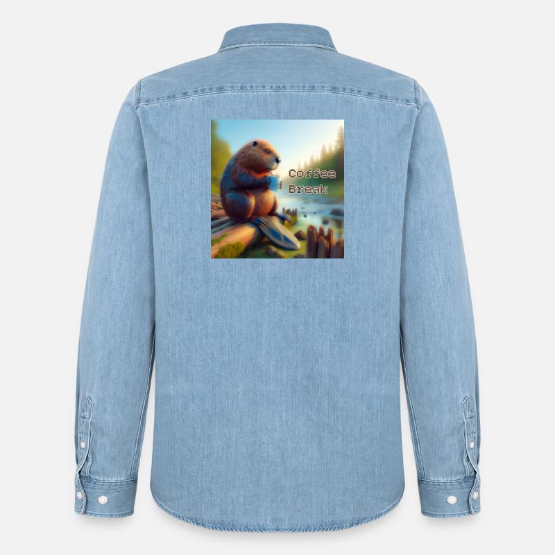 Biber Kaffeepause - Männer Jeanshemd Organic von Stanley/Stella - verwaschenes Hellblau