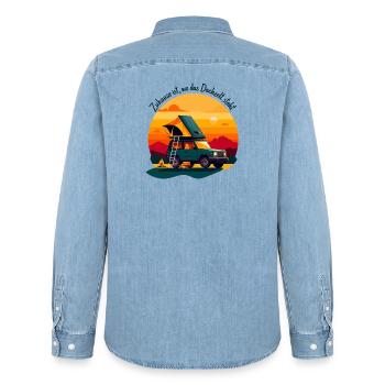 À la maison sous la tente de toit - Chemise en denim homme bio Stanley/Stella - bleu clair délavé - Dos - AI Model Male 185 light (185cm)