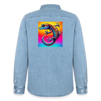Gecko - Men’s Organic Denim Shirt by Stanley/Stella - light wash - Back - AI Model Male 185 light (185cm)
