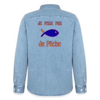 RETRAITE. RETRAITE. RETRAITEE. RETRAITE - Chemise en denim homme bio Stanley/Stella - bleu clair délavé - Dos - AI Model Male 185 light (185cm)