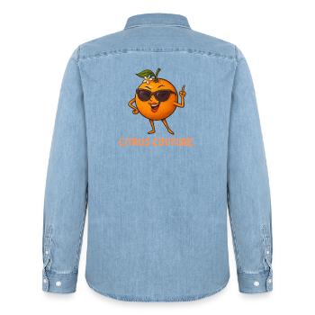 Sonnenorange Couture - Männer Jeanshemd Organic von Stanley/Stella - verwaschenes Hellblau - Hinten - AI Model Male 185 light (185cm)