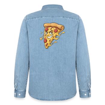 Pizza Slice with a cheeky grin - Men’s Organic Denim Shirt by Stanley/Stella - light wash - Back - AI Model Male 185 light (185cm)