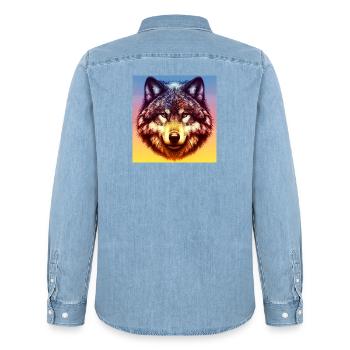 Wolf - Männer Jeanshemd Organic von Stanley/Stella - verwaschenes Hellblau - Hinten - AI Model Male 185 light (185cm)