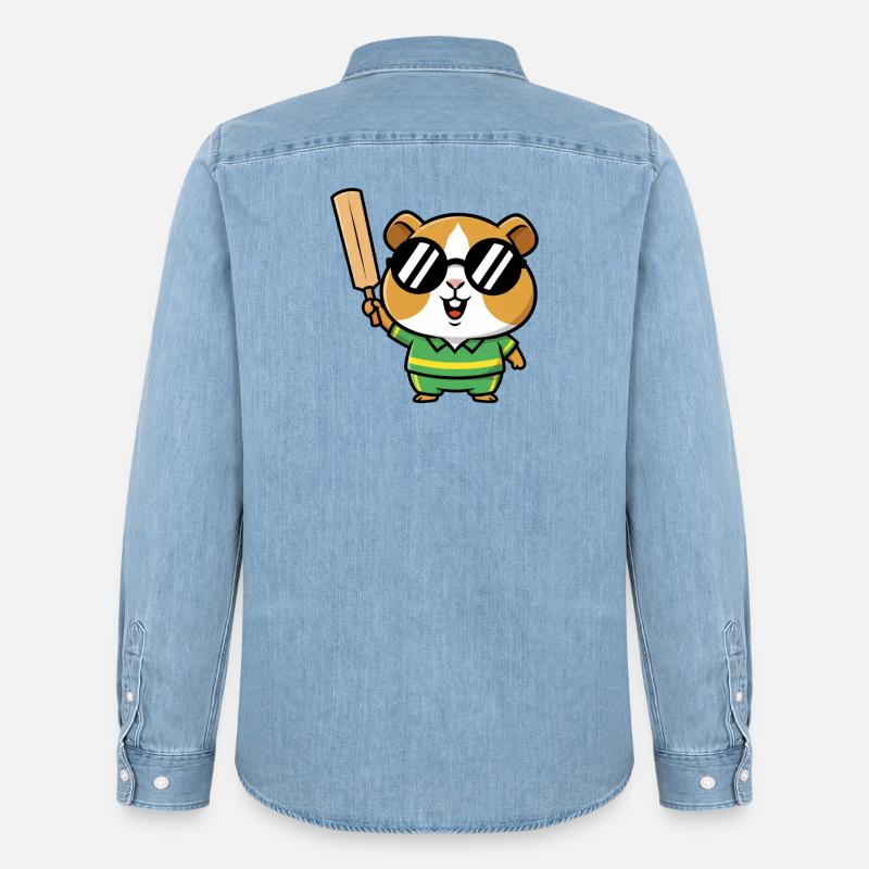 Cooler Hamster Mit Cricket Schlaeger - Männer Jeanshemd Organic von Stanley/Stella - verwaschenes Hellblau