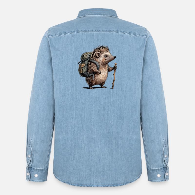 Wanderigel mit Rucksack - Männer Jeanshemd Organic von Stanley/Stella - verwaschenes Hellblau