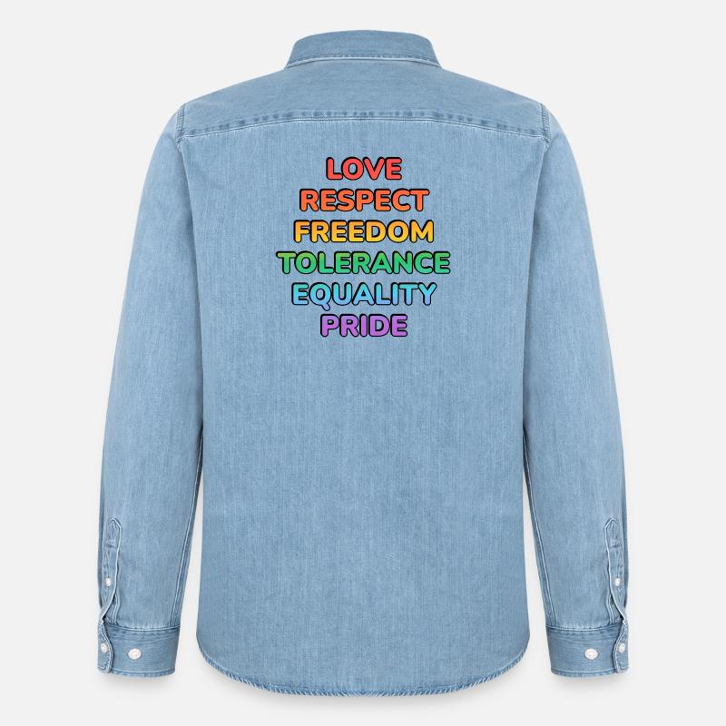 Pride Values Regenbogentext - Männer Jeanshemd Organic von Stanley/Stella - verwaschenes Hellblau