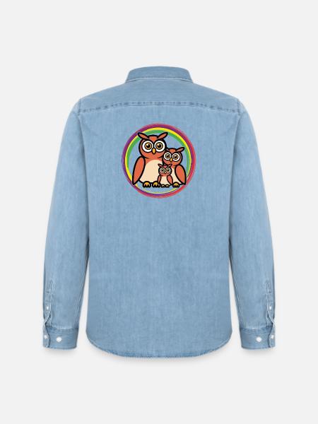 Owls Cartoon - Men’s Organic Denim Shirt by Stanley/Stella - light wash