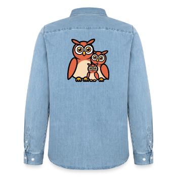 Owl family - Men’s Organic Denim Shirt by Stanley/Stella - light wash - Back - AI Model Male 185 light (185cm)