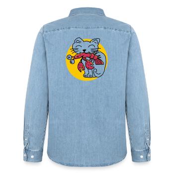 CancerCat - Männer Jeanshemd Organic von Stanley/Stella - verwaschenes Hellblau - Hinten - AI Model Male 185 light (185cm)