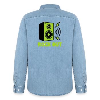 Rock Out Lautsprecher Icon - Männer Jeanshemd Organic von Stanley/Stella - verwaschenes Hellblau - Hinten - AI Model Male 185 light (185cm)