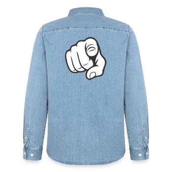 Pointer du doigt Tu gesticules Design d’autocollants - Chemise en denim homme bio Stanley/Stella - bleu clair délavé - Dos - AI Model Male 185 light (185cm)