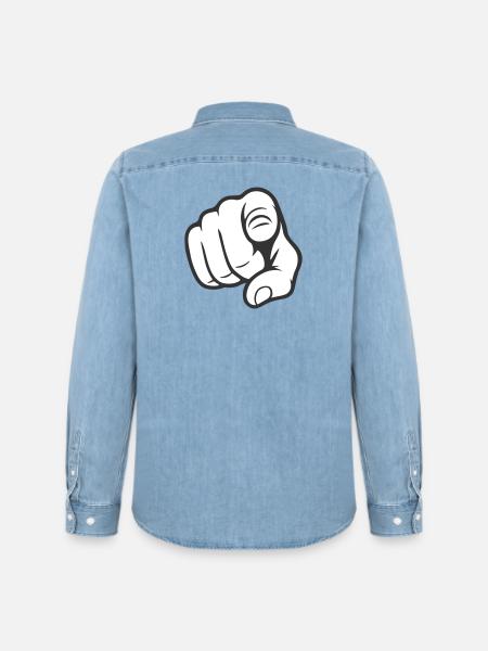 Pointing Finger You Gesture Sticker Design - Men’s Organic Denim Shirt by Stanley/Stella - light wash