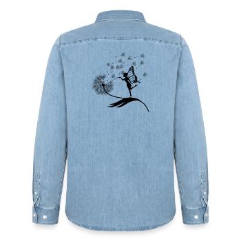 Schmetterlingdesign Pusteblumen Wiese Herzen Feen - Männer Jeanshemd Organic von Stanley/Stella - verwaschenes Hellblau - Hinten - AI Model Male 185 light (185cm)