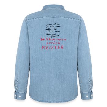 Willkommen zurück Meister - Männer Jeanshemd Organic von Stanley/Stella - verwaschenes Hellblau - Hinten - AI Model Male 185 light (185cm)