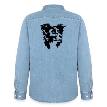 Border Collie Head - Men’s Organic Denim Shirt by Stanley/Stella - light wash - Back - AI Model Male 185 light (185cm)