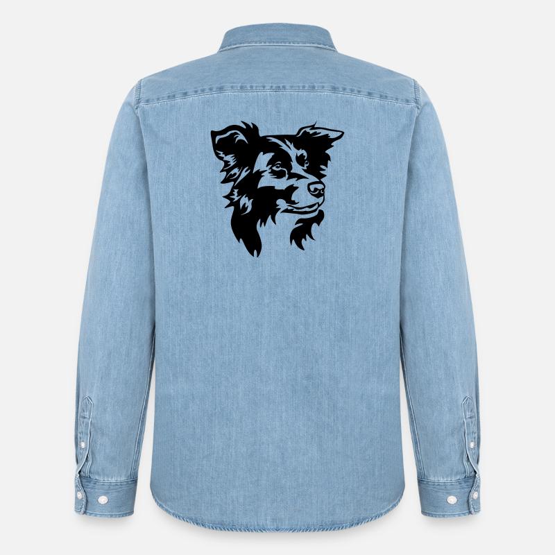 Border Collie Kopf - Männer Jeanshemd Organic von Stanley/Stella - verwaschenes Hellblau