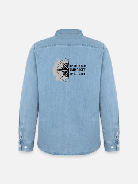 Koordinaten Ammersee - Männer Jeanshemd Organic von Stanley/Stella - verwaschenes Hellblau
