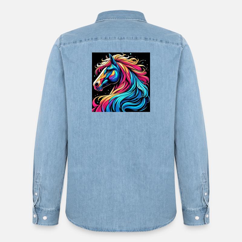 Pferd - Männer Jeanshemd Organic von Stanley/Stella - verwaschenes Hellblau