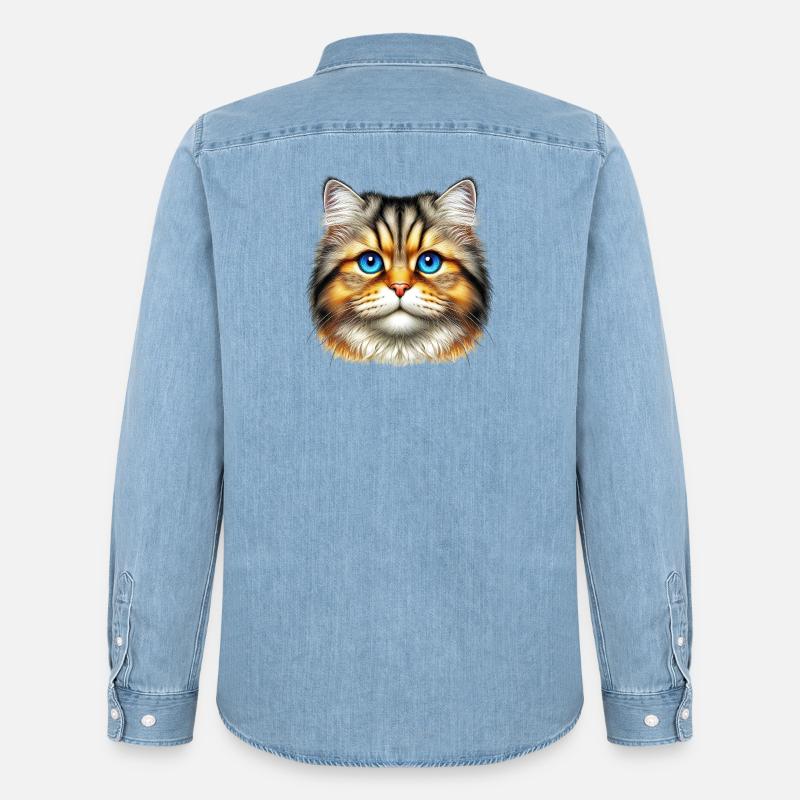 Katze - Männer Jeanshemd Organic von Stanley/Stella - verwaschenes Hellblau