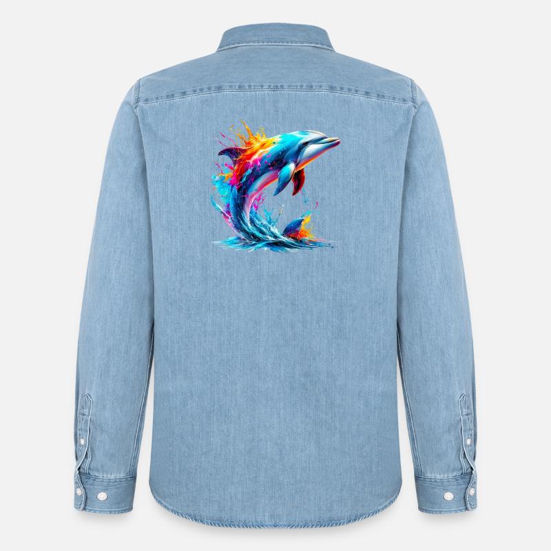 Delfin - Männer Jeanshemd Organic von Stanley/Stella - verwaschenes Hellblau