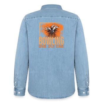 Bowling - Spare - Split - Strike - Männer Jeanshemd Organic von Stanley/Stella - verwaschenes Hellblau - Hinten - AI Model Male 185 light (185cm)