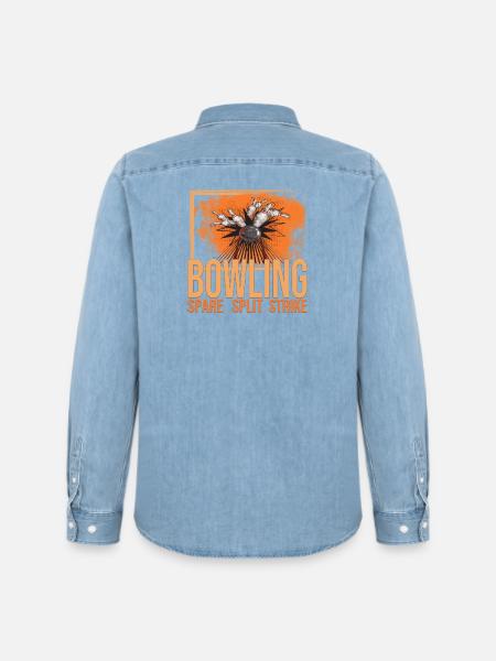 Bowling - Spare - Split - Strike - Männer Jeanshemd Organic von Stanley/Stella - verwaschenes Hellblau