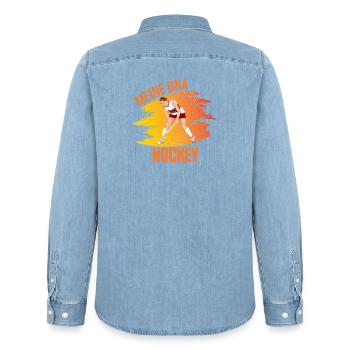 Meine DNA - Hockey - Männer Jeanshemd Organic von Stanley/Stella - verwaschenes Hellblau - Hinten - AI Model Male 185 light (185cm)