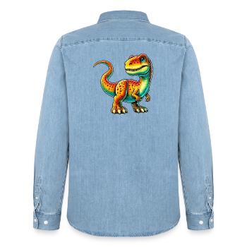 Dinosaurier - Männer Jeanshemd Organic von Stanley/Stella - verwaschenes Hellblau - Hinten - AI Model Male 185 light (185cm)
