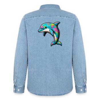 Delfin - Männer Jeanshemd Organic von Stanley/Stella - verwaschenes Hellblau - Hinten - AI Model Male 185 light (185cm)