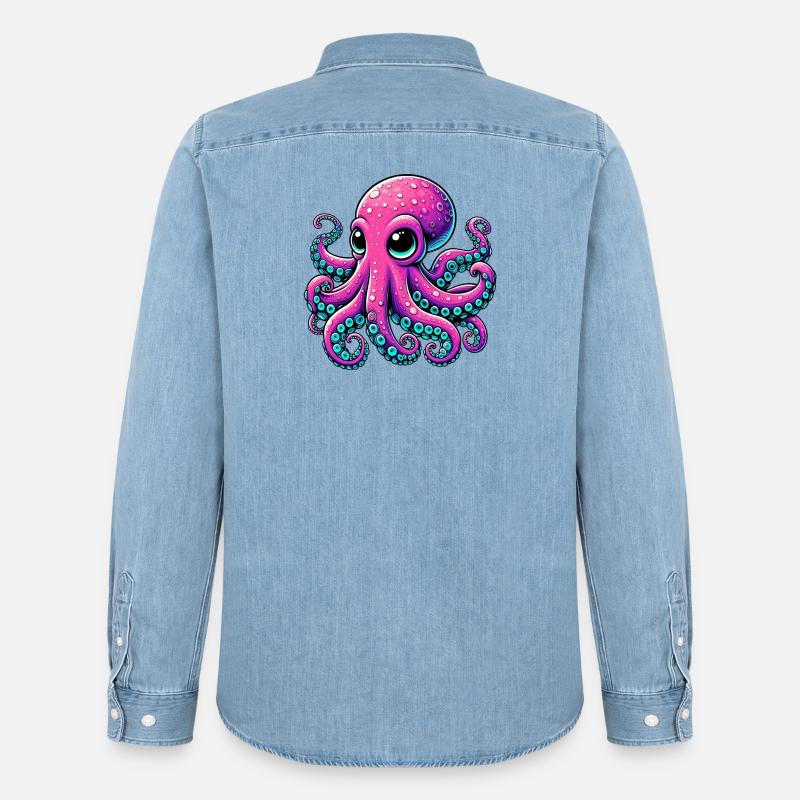 Krake - Männer Jeanshemd Organic von Stanley/Stella - verwaschenes Hellblau