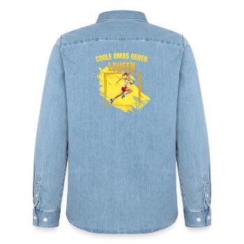 Coole Omas gehen Laufen - Männer Jeanshemd Organic von Stanley/Stella - verwaschenes Hellblau - Hinten - AI Model Male 185 light (185cm)