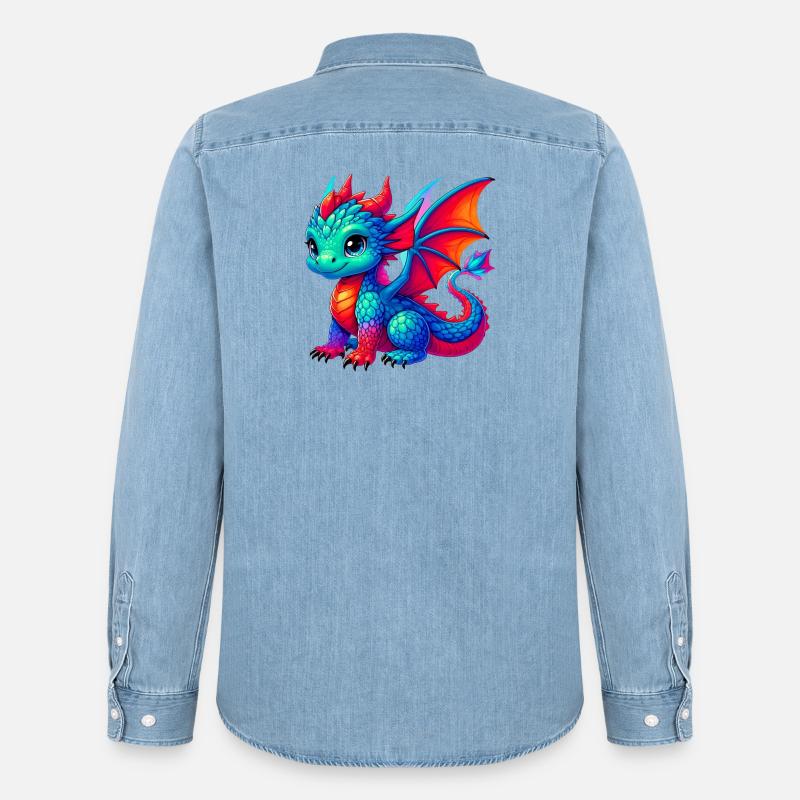 Drache - Männer Jeanshemd Organic von Stanley/Stella - verwaschenes Hellblau