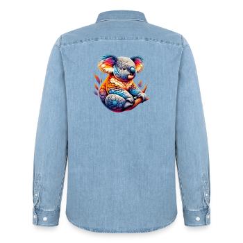 Koala - Männer Jeanshemd Organic von Stanley/Stella - verwaschenes Hellblau - Hinten - AI Model Male 185 light (185cm)
