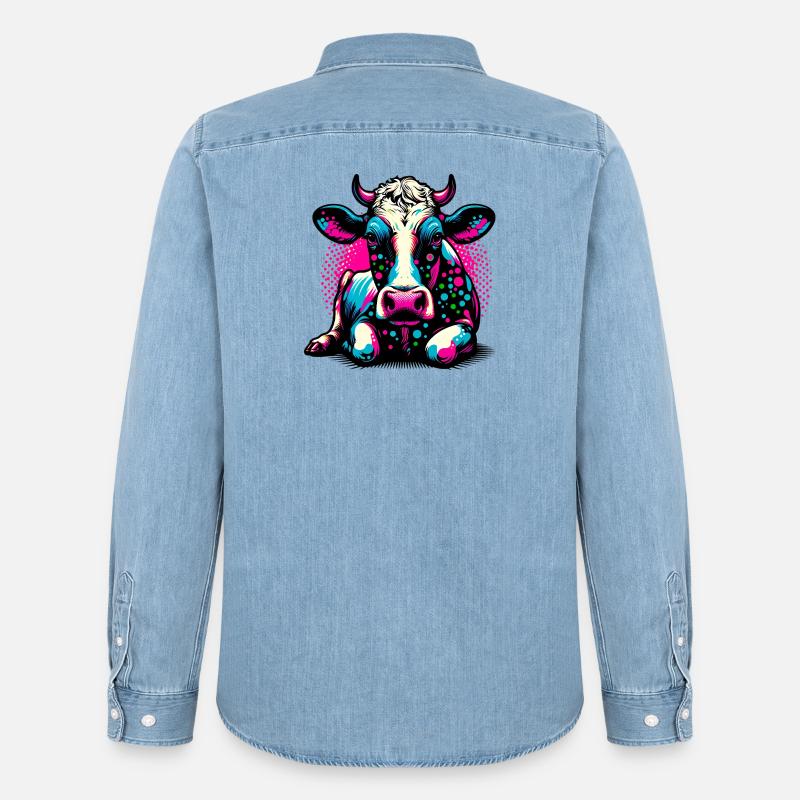 Kuh - Männer Jeanshemd Organic von Stanley/Stella - verwaschenes Hellblau