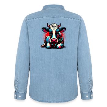Cow - Men’s Organic Denim Shirt by Stanley/Stella - light wash - Back - AI Model Male 185 light (185cm)