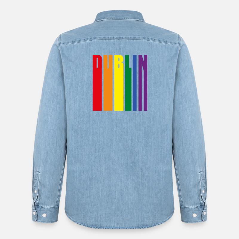Dublin Regenbogen Pride Geschenk - Männer Jeanshemd Organic von Stanley/Stella - verwaschenes Hellblau