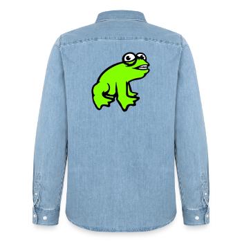 Frog grins cool funny comic crazy toad - Men’s Organic Denim Shirt by Stanley/Stella - light wash - Back - AI Model Male 185 light (185cm)